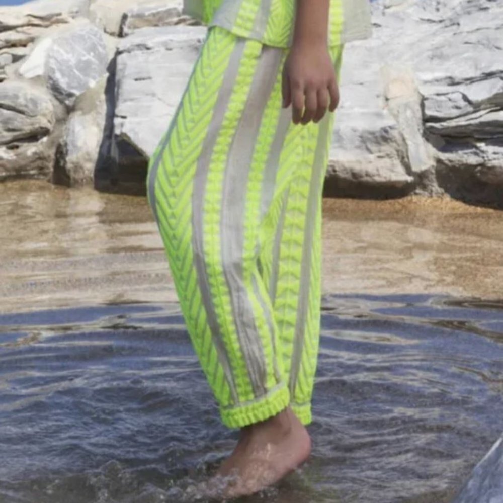 Anthropologie Devotion Twins Petra Embroidered Pants Lime White Girls 10 12 NWT